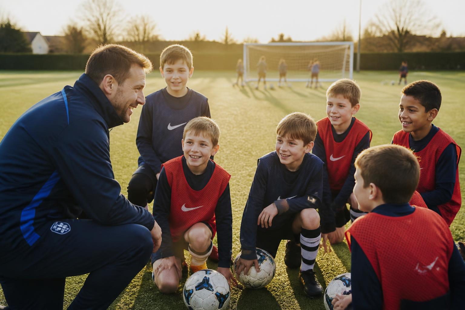 Grassroots football coach with young players